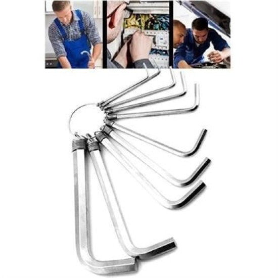 10 Parça Çelik Alyan Seti Kısa Düz Köşe Alyan Anahtar Takımı 10 Parça Çelik Alyan Seti Kısa Düz Köşe Alyan Anahtar Takımı