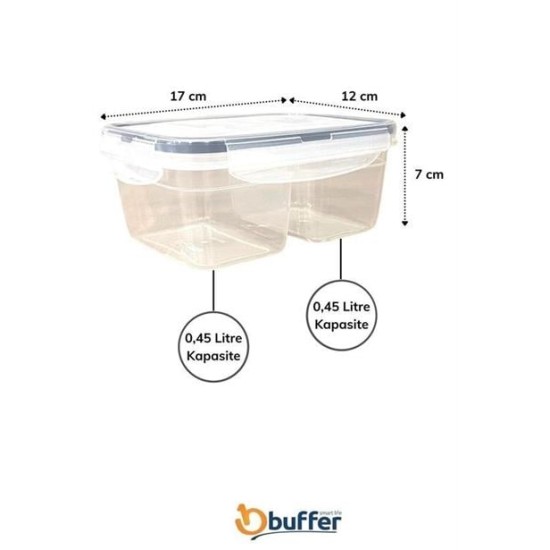 BUFFER® 2 Bölmeli 0,45+0,45 Litre Kilitli Kapaklı Erzak Saklama Kabı LC-524 BUFFER® 2 Bölmeli 0,45+0,45 Litre Kilitli Kapaklı Erzak Saklama Kabı LC-524