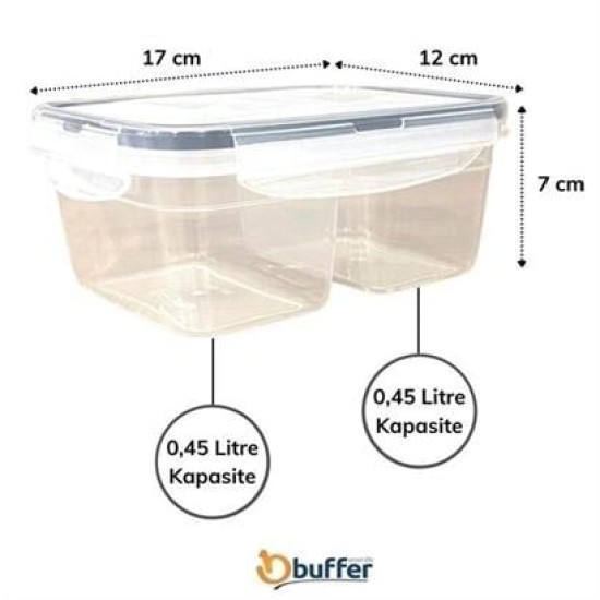BUFFER® 2 Bölmeli 0,45+0,45 Litre Kilitli Kapaklı Erzak Saklama Kabı LC-524 BUFFER® 2 Bölmeli 0,45+0,45 Litre Kilitli Kapaklı Erzak Saklama Kabı LC-524