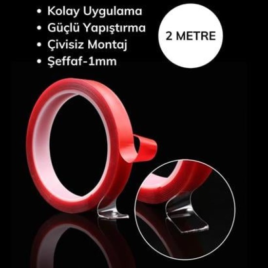 BUFFER® 2 Metre Şeffaf Ekstra Güçlü Banyo Mutfak Posta Ofis Çift Taraflı Akrilik Silikon VHB Bant BUFFER® 2 Metre Şeffaf Ekstra Güçlü Banyo Mutfak Posta Ofis Çift Taraflı Akrilik Silikon VHB Bant