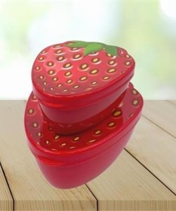 BUFFER® 2'li İç İçe Geçebilen Çilek Model Saklama ve Beslenme Kabı Seti (550 ml + 250 ml)