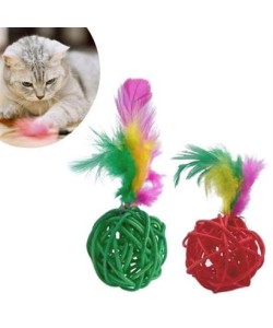 BUFFER® 2li Rattan Renkli Peluş Tüy Kedi Köpek Oyuncak Yakalama Çiğneme Çıngıraklı Top Oyuncağı BUFFER® 2li Rattan Renkli Peluş Tüy Kedi Köpek Oyuncak Yakalama Çiğneme Çıngıraklı Top Oyuncağı