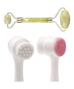 BUFFER® 2li Set Çift Taraflı Cilt Temizleme Fırçası ve Yeşim Taşı Çift Taraflı Cilt Masaj Aleti BUFFER® 2li Set Çift Taraflı Cilt Temizleme Fırçası ve Yeşim Taşı Çift Taraflı Cilt Masaj Aleti