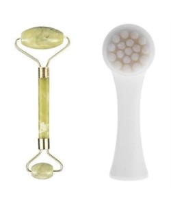 BUFFER® 2li Set Çift Taraflı Cilt Temizleme Fırçası ve Yeşim Taşı Çift Taraflı Cilt Masaj Aleti