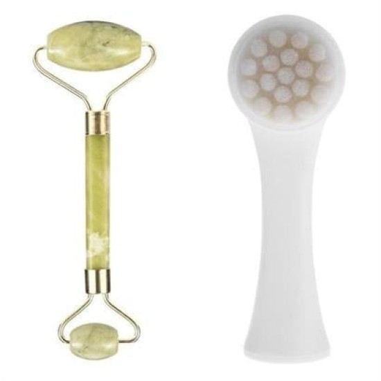 BUFFER® 2li Set Çift Taraflı Cilt Temizleme Fırçası ve Yeşim Taşı Çift Taraflı Cilt Masaj Aleti BUFFER® 2li Set Çift Taraflı Cilt Temizleme Fırçası ve Yeşim Taşı Çift Taraflı Cilt Masaj Aleti