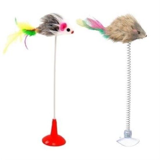 BUFFER® 2li Vantuzlu Fareli Tüylü Hareketli Çanlı ve Esneyen Eğlenceli Peluş Kedi Oyuncağı BUFFER® 2li Vantuzlu Fareli Tüylü Hareketli Çanlı ve Esneyen Eğlenceli Peluş Kedi Oyuncağı