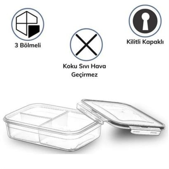 BUFFER® 3 Bölmeli Kilitli Kapaklı 1 Litre Erzak Saklama Kabı LC-510 BUFFER® 3 Bölmeli Kilitli Kapaklı 1 Litre Erzak Saklama Kabı LC-510