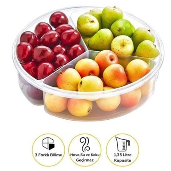 BUFFER® 3 Bölmeli Sızdırmaz Contalı Kilitli Kapaklı 1,35 Litre yuvarlak Erzak Saklama Kabı LC-500 BUFFER® 3 Bölmeli Sızdırmaz Contalı Kilitli Kapaklı 1,35 Litre yuvarlak Erzak Saklama Kabı LC-500