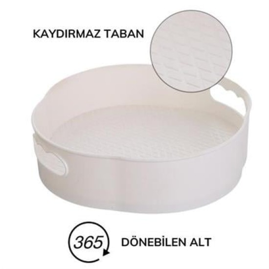 BUFFER® 360 Derece Dönebilen Mekanizmalı Yuvarlak Tepsi Formlu Sunum ve Servis Organizer Tablası BUFFER® 360 Derece Dönebilen Mekanizmalı Yuvarlak Tepsi Formlu Sunum ve Servis Organizer Tablası