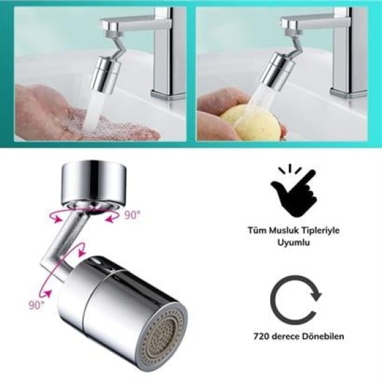 BUFFER® 720 Derece Dönebilen 4 Filtreli Tüm Musluk Tipleri İle Uyumlu Montaj Aparatlı Musluk Başlık BUFFER® 720 Derece Dönebilen 4 Filtreli Tüm Musluk Tipleri İle Uyumlu Montaj Aparatlı Musluk Başlık