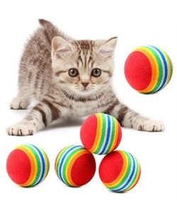 Buffer® 3lü Gökkuşağı Sünger Kedi Köpek Çiğneme Oyun Topu 4,2 cm