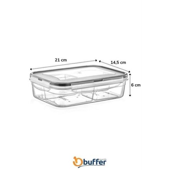 BUFFER® 4 Bölmeli Sızdırmaz Contalı Kilitli Kapaklı 1 Litre Erzak Saklama Kabı -LC520 BUFFER® 4 Bölmeli Sızdırmaz Contalı Kilitli Kapaklı 1 Litre Erzak Saklama Kabı -LC520