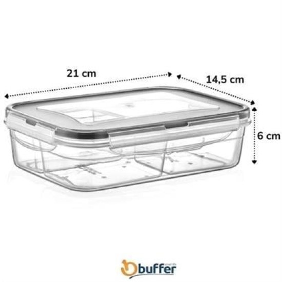BUFFER® 4 Bölmeli Sızdırmaz Contalı Kilitli Kapaklı 1 Litre Erzak Saklama Kabı -LC520 BUFFER® 4 Bölmeli Sızdırmaz Contalı Kilitli Kapaklı 1 Litre Erzak Saklama Kabı -LC520