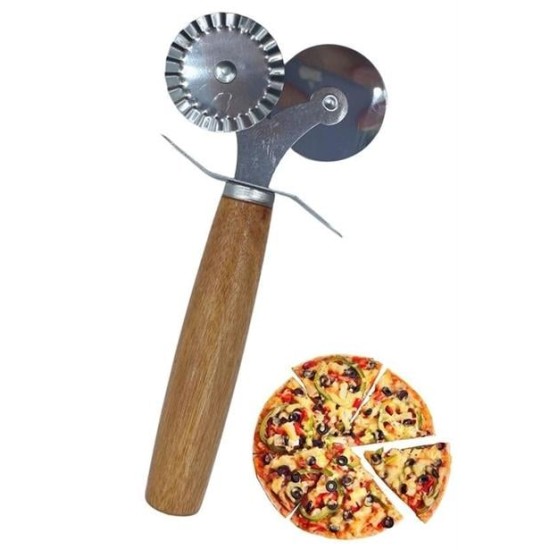 BUFFER® Ahşap Saplı 2li Hamur Kesme Ruleti Düz ve Dalgalı Pizza Börek Kesici Aparatı BUFFER® Ahşap Saplı 2li Hamur Kesme Ruleti Düz ve Dalgalı Pizza Börek Kesici Aparatı