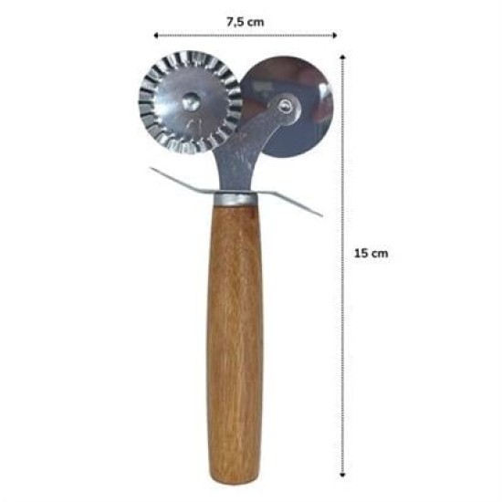 BUFFER® Ahşap Saplı 2li Hamur Kesme Ruleti Düz ve Dalgalı Pizza Börek Kesici Aparatı BUFFER® Ahşap Saplı 2li Hamur Kesme Ruleti Düz ve Dalgalı Pizza Börek Kesici Aparatı