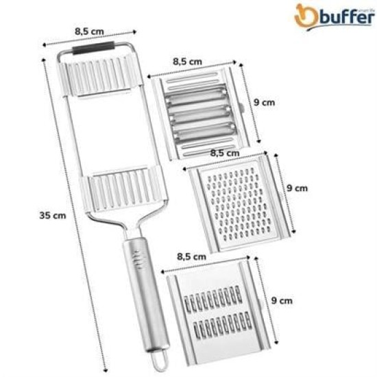 BUFFER® Ayarlanabilir 3 Farklı Başlıklı Tutmalı Sebze Dilimleyici Peynir Rendeleyici Aparat BUFFER® Ayarlanabilir 3 Farklı Başlıklı Tutmalı Sebze Dilimleyici Peynir Rendeleyici Aparat