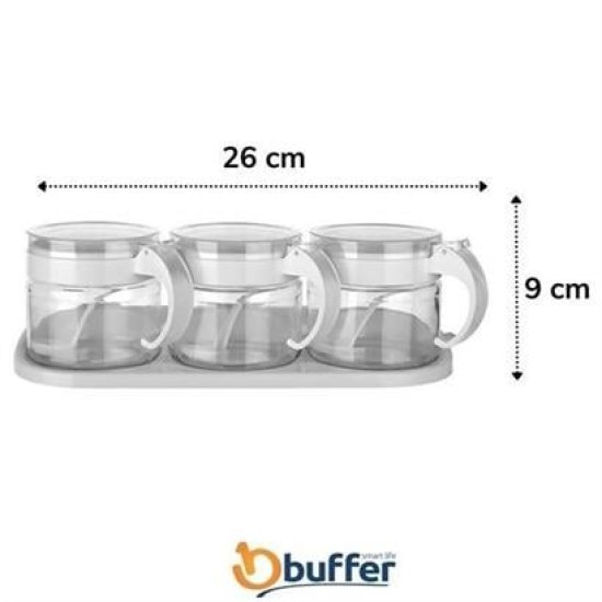 BUFFER® Beyaz 3lü Standlı Kapaklı Kaşıklı Cam Hava Sızdırmaz Baharatlık Takımı KC-386 BUFFER® Beyaz 3lü Standlı Kapaklı Kaşıklı Cam Hava Sızdırmaz Baharatlık Takımı KC-386