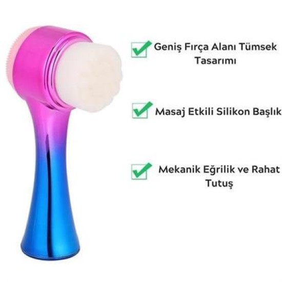 BUFFER® Çift İşlevli Renkli Cilt Yüz Temizleme Fırçası Peeling Masaj Etkili Gözenek Temizleyici Alet BUFFER® Çift İşlevli Renkli Cilt Yüz Temizleme Fırçası Peeling Masaj Etkili Gözenek Temizleyici Alet