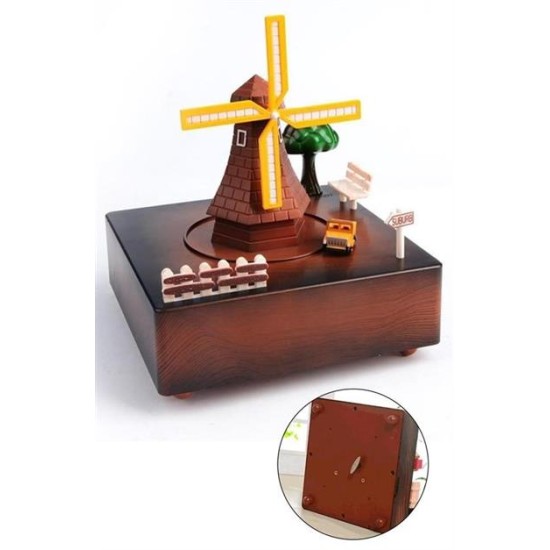 BUFFER® Dekoratif Mandallı Kurmalı Hareketli Arabalı Sesli Değirmen Müzik Kutusu BUFFER® Dekoratif Mandallı Kurmalı Hareketli Arabalı Sesli Değirmen Müzik Kutusu