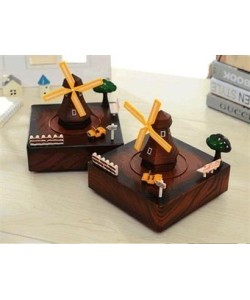 BUFFER® Dekoratif Mandallı Kurmalı Hareketli Arabalı Sesli Değirmen Müzik Kutusu