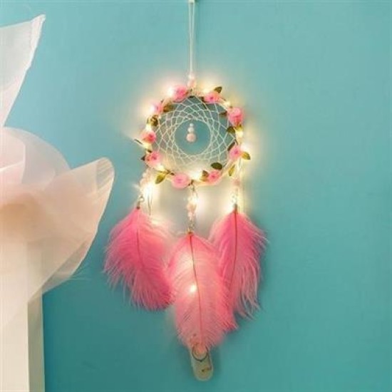 BUFFER® El Yapımı Kuş Tüyü ve Led Işıklı Dekoratif Asma Düş Rüya Kapanı BUFFER® El Yapımı Kuş Tüyü ve Led Işıklı Dekoratif Asma Düş Rüya Kapanı