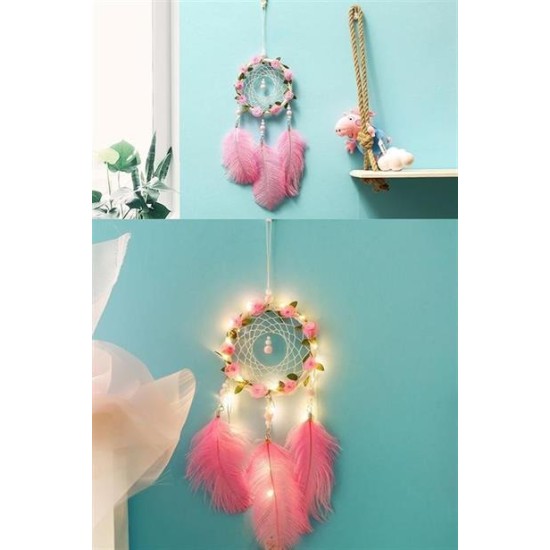BUFFER® El Yapımı Kuş Tüyü ve Led Işıklı Dekoratif Asma Düş Rüya Kapanı BUFFER® El Yapımı Kuş Tüyü ve Led Işıklı Dekoratif Asma Düş Rüya Kapanı