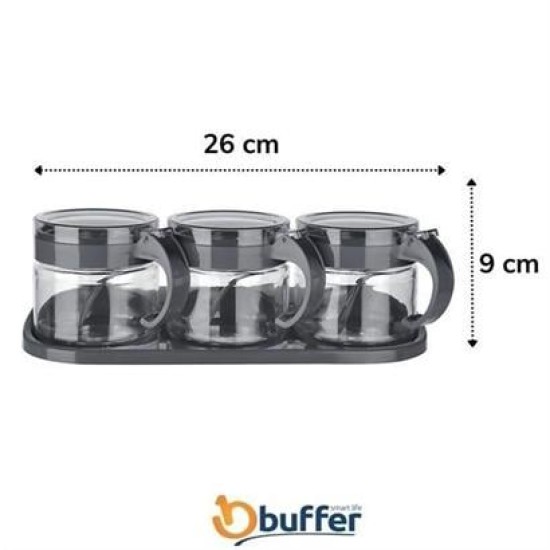 BUFFER® Gri 3lü Standlı Kapaklı Kaşıklı Cam Hava Sızdırmaz Baharatlık Takımı KC-386 BUFFER® Gri 3lü Standlı Kapaklı Kaşıklı Cam Hava Sızdırmaz Baharatlık Takımı KC-386