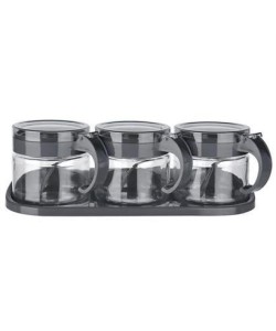BUFFER® Gri 3lü Standlı Kapaklı Kaşıklı Cam Hava Sızdırmaz Baharatlık Takımı KC-386 BUFFER® Gri 3lü Standlı Kapaklı Kaşıklı Cam Hava Sızdırmaz Baharatlık Takımı KC-386