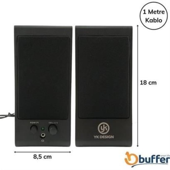BUFFER® Kablolu Aux Girişli Her PC Uyumlu 1+1 HiFi Ses Sistemi Stereo Multimedya Dijital Hoparlör BUFFER® Kablolu Aux Girişli Her PC Uyumlu 1+1 HiFi Ses Sistemi Stereo Multimedya Dijital Hoparlör