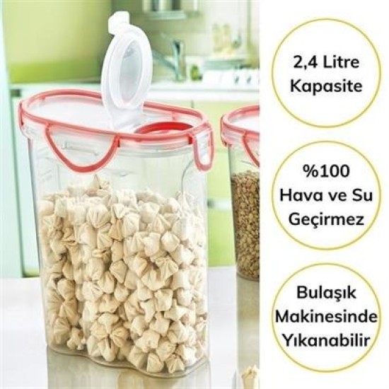 BUFFER® Kilitli Kapaklı Contalı Hava,Su Sıvı Geçirmez 2,4 Litre Erzak Saklama Kabı-SA590 BUFFER® Kilitli Kapaklı Contalı Hava,Su Sıvı Geçirmez 2,4 Litre Erzak Saklama Kabı-SA590