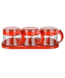 BUFFER® Kırmızı 3lü Standlı Kapaklı Kaşıklı Cam Hava Sızdırmaz Baharatlık Takımı KC-386 BUFFER® Kırmızı 3lü Standlı Kapaklı Kaşıklı Cam Hava Sızdırmaz Baharatlık Takımı KC-386