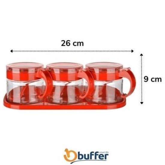 BUFFER® Kırmızı 3lü Standlı Kapaklı Kaşıklı Cam Hava Sızdırmaz Baharatlık Takımı KC-386 BUFFER® Kırmızı 3lü Standlı Kapaklı Kaşıklı Cam Hava Sızdırmaz Baharatlık Takımı KC-386