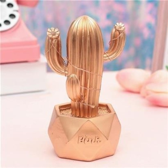 BUFFER® Led Işıklı Sevimli Kaktüs Dekoratif Masa Lambası Mini Biblo Gece Lambası-GOLD BUFFER® Led Işıklı Sevimli Kaktüs Dekoratif Masa Lambası Mini Biblo Gece Lambası-GOLD