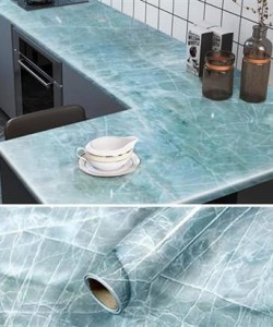 BUFFER® Mermer Desenli Masa Tezgah Mutfak Su Geçirmez Yapışkanlı Folyo Sticker Mavi 5x0,6m