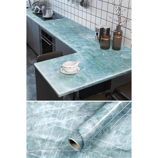 BUFFER® Mermer Desenli Masa Tezgah Mutfak Su Geçirmez Yapışkanlı Folyo Sticker Mavi 5x0,6m BUFFER® Mermer Desenli Masa Tezgah Mutfak Su Geçirmez Yapışkanlı Folyo Sticker Mavi 5x0,6m
