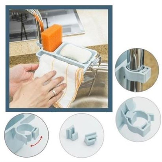 BUFFER® Musluğa Takılan Sünger Havlu Askılı Sabun Hazneli mutfak Banyo Lavabo Düzenleyici Organizer BUFFER® Musluğa Takılan Sünger Havlu Askılı Sabun Hazneli mutfak Banyo Lavabo Düzenleyici Organizer