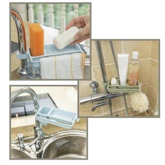 BUFFER® Musluğa Takılan Sünger Havlu Askılı Sabun Hazneli mutfak Banyo Lavabo Düzenleyici Organizer BUFFER® Musluğa Takılan Sünger Havlu Askılı Sabun Hazneli mutfak Banyo Lavabo Düzenleyici Organizer