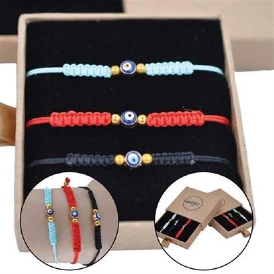 BUFFER® Nazar Boncuklu Kırmızı Mavi Siyah Renkli Ayarlanabilir Örgülü Hediyelik Bijuteri Elyapım İp BUFFER® Nazar Boncuklu Kırmızı Mavi Siyah Renkli Ayarlanabilir Örgülü Hediyelik Bijuteri Elyapım İp