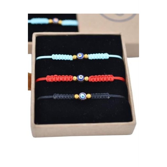 BUFFER® Nazar Boncuklu Kırmızı Mavi Siyah Renkli Ayarlanabilir Örgülü Hediyelik Bijuteri Elyapım İp BUFFER® Nazar Boncuklu Kırmızı Mavi Siyah Renkli Ayarlanabilir Örgülü Hediyelik Bijuteri Elyapım İp