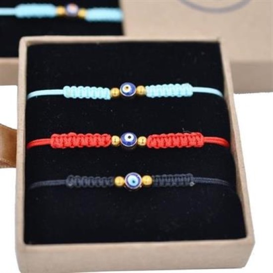 BUFFER® Nazar Boncuklu Kırmızı Mavi Siyah Renkli Ayarlanabilir Örgülü Hediyelik Bijuteri Elyapım İp BUFFER® Nazar Boncuklu Kırmızı Mavi Siyah Renkli Ayarlanabilir Örgülü Hediyelik Bijuteri Elyapım İp