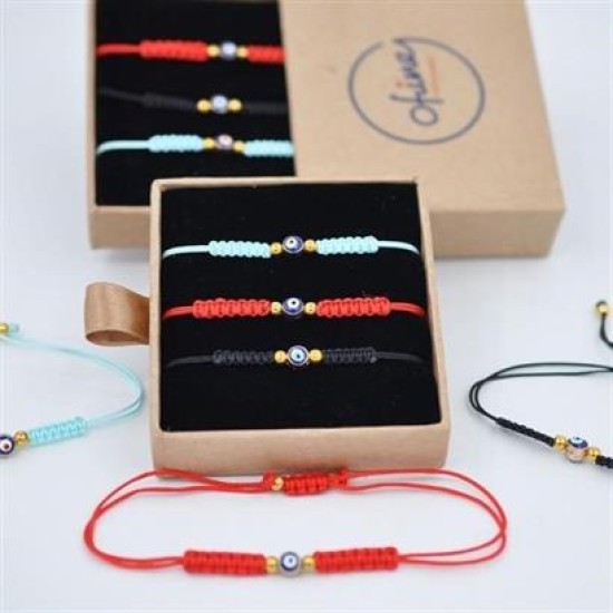 BUFFER® Nazar Boncuklu Kırmızı Mavi Siyah Renkli Ayarlanabilir Örgülü Hediyelik Bijuteri Elyapım İp BUFFER® Nazar Boncuklu Kırmızı Mavi Siyah Renkli Ayarlanabilir Örgülü Hediyelik Bijuteri Elyapım İp