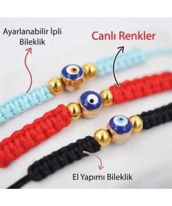 BUFFER® Nazar Boncuklu Kırmızı Mavi Siyah Renkli Ayarlanabilir Örgülü Hediyelik Bijuteri Elyapım İp BUFFER® Nazar Boncuklu Kırmızı Mavi Siyah Renkli Ayarlanabilir Örgülü Hediyelik Bijuteri Elyapım İp