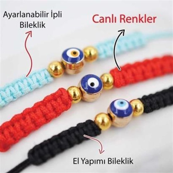 BUFFER® Nazar Boncuklu Kırmızı Mavi Siyah Renkli Ayarlanabilir Örgülü Hediyelik Bijuteri Elyapım İp BUFFER® Nazar Boncuklu Kırmızı Mavi Siyah Renkli Ayarlanabilir Örgülü Hediyelik Bijuteri Elyapım İp