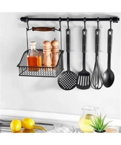 BUFFER® Retro Ferforje Askılı Siyah Ahşap Kulplu Düzenleyici Mutfak Sepeti BUFFER® Retro Ferforje Askılı Siyah Ahşap Kulplu Düzenleyici Mutfak Sepeti