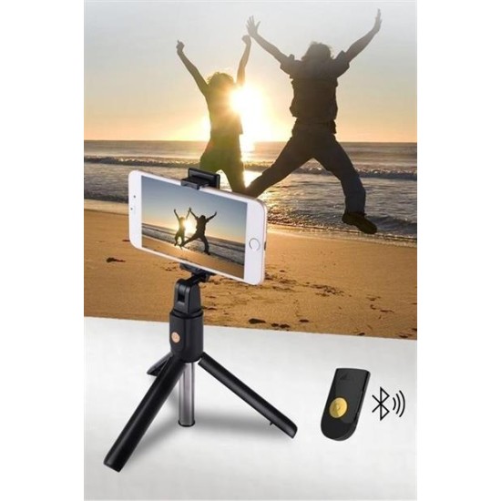 BUFFER® Sabitlenebilir Cep Telefon Tutucu Ayarlanabilir Taşınabilir 3 Ayaklı Tripod Selfie Çubuğu BUFFER® Sabitlenebilir Cep Telefon Tutucu Ayarlanabilir Taşınabilir 3 Ayaklı Tripod Selfie Çubuğu