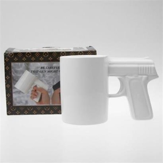 BUFFER® Silah Tabanca Kulplu Beyaz Renk Eğlenceli Kupa Bardak BUFFER® Silah Tabanca Kulplu Beyaz Renk Eğlenceli Kupa Bardak