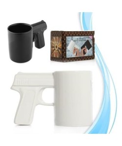 BUFFER® Silah Tabanca Kulplu Beyaz Renk Eğlenceli Kupa Bardak