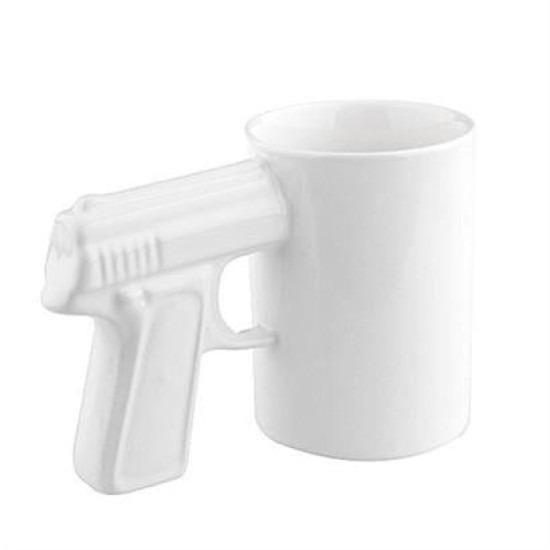 BUFFER® Silah Tabanca Kulplu Beyaz Renk Eğlenceli Kupa Bardak BUFFER® Silah Tabanca Kulplu Beyaz Renk Eğlenceli Kupa Bardak