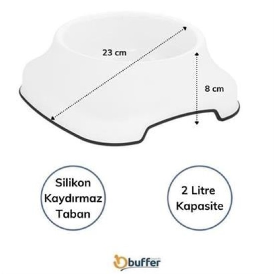BUFFER® Silikon Kaydırmaz Taban Plastik Kedi ve Köpek Mama ve Su Kabı 2 L BUFFER® Silikon Kaydırmaz Taban Plastik Kedi ve Köpek Mama ve Su Kabı 2 L