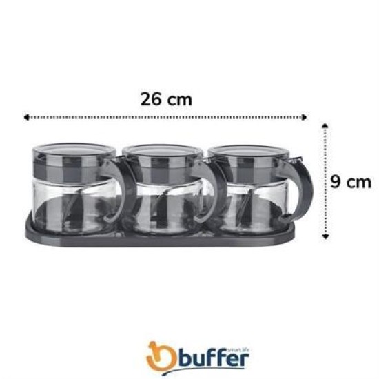 BUFFER® Siyah 3lü Standlı Kapaklı Kaşıklı Cam Hava Sızdırmaz Baharatlık Takımı KC-386 BUFFER® Siyah 3lü Standlı Kapaklı Kaşıklı Cam Hava Sızdırmaz Baharatlık Takımı KC-386